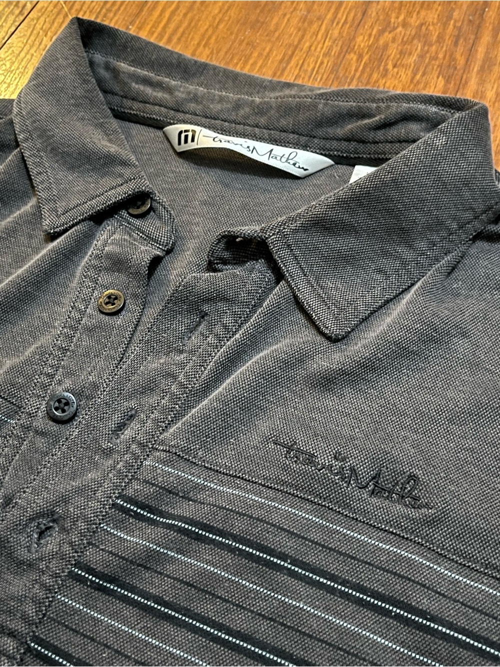 Travis Mathew Charcoal Gray Striped Men's Polo